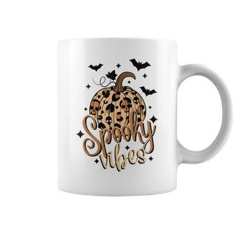 Spooky Vibes Skull Leopard Pumpkin Vintage Boho Halloween Coffee Mug - Seseable