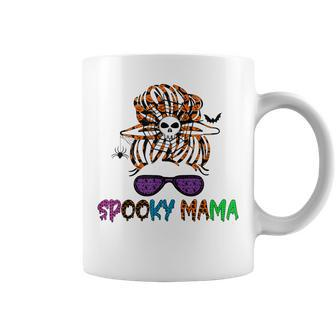 Sunglasses Mama Halloween Messy Bun Skull Witch Mom Spooky Coffee Mug - Seseable