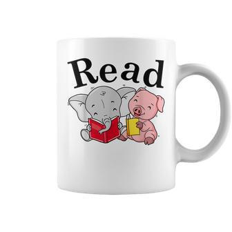Teacher Library Read Book With Cute Pig And Elephant Coffee Mug - Thegiftio UK