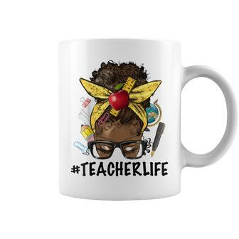 Teacher Life Messy Bun Afro Teacher African American Educate Coffee Mug - Thegiftio UK