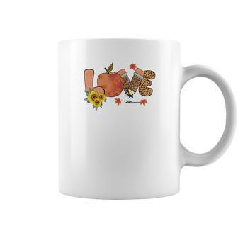Teacher Love Peace Teach Thanksgiving Fall Pumpkin Coffee Mug - Seseable