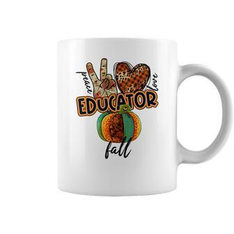 Teacher Peace Love Fall Educator Coffee Mug - Seseable