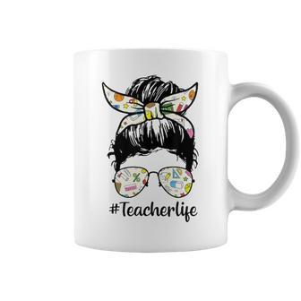 Teacherlife Teacher Messy Bun Life Hair Glasses Teacher Coffee Mug - Thegiftio UK