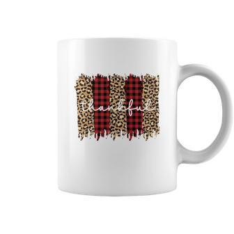 Thankful Fall Leopard Red Plaid Pattern Coffee Mug - Seseable