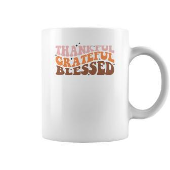 Thankful Grateful Blessed Groovy Style Gift Fall Coffee Mug - Seseable