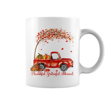 Thankful Grateful Blessed_ Autumn Truck Falling Leaf Pumpkin  Coffee Mug