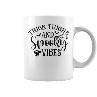 Thick Thighs And Spooky Vibes Ghost Bat Halloween Coffee Mug - Seseable