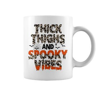 Thick Thighs And Spooky Vibes Leopard Halloween Costume Coffee Mug - Seseable