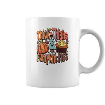 Thick Thights Pumpkin Pies Groovy Retro Fall Coffee Mug - Seseable