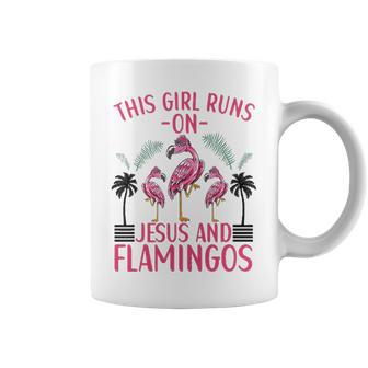 This Girl Runs On Jesus And Flamingos Flamingo Quote Girls Coffee Mug - Thegiftio UK