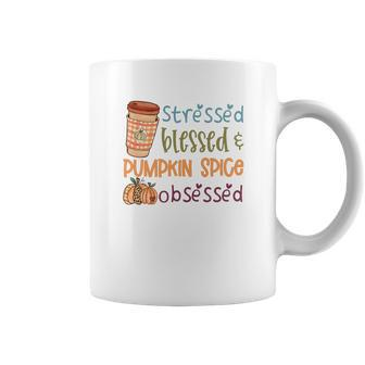 Vintage Autumn Stressed Blessed _ Pumpkin Spice Bsessed Coffee Mug - Seseable