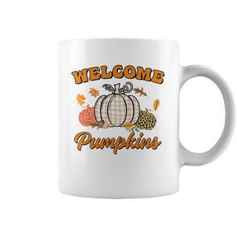 Welcome Pumpkin Leopard Plaid Autumn Fall Coffee Mug - Seseable