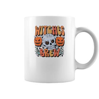 Witches Crew Pumpkin Skull Groovy Fall Coffee Mug - Seseable
