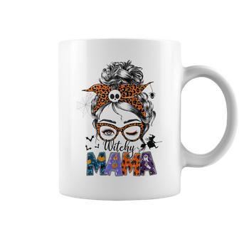 Witchy Mama Halloween Messy Bun Skull Witch Mom Women Spooky Coffee Mug - Seseable