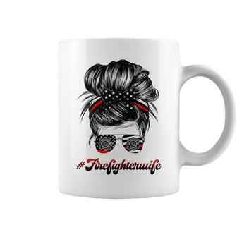 Womens Firefighter Wife Life Messy Bun Hair Funny Firefighter Wife Coffee Mug - Thegiftio UK