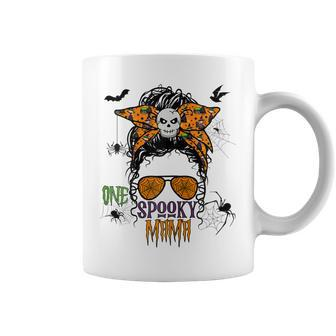 Womens Halloween Messy Bun One Spooky Mama Coffee Mug - Seseable