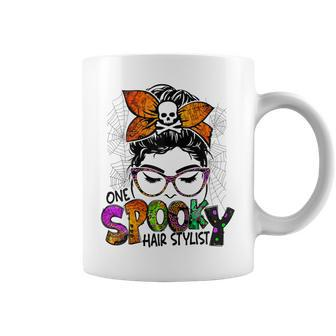 Womens Spooky Hairstylist Messy Bun Women Tie Dye Funny Halloween Coffee Mug - Thegiftio