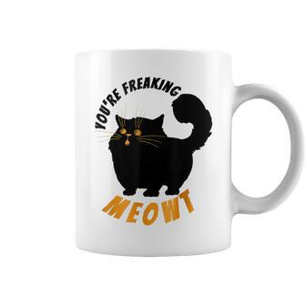Youre Freaking Meowt Funny Black Halloween Cat Coffee Mug - Seseable