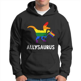 Allysaurus Trans Ally T Rex Dinosaur Gay Pride Parade Lgbt Graphic Design Printed Casual Daily Basic Hoodie - Thegiftio UK