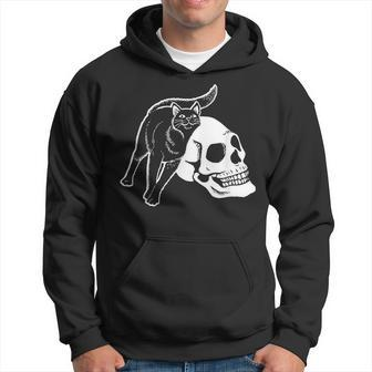 Black Cat And Human Skeleton Skull Punk Goth And Halloween Hoodie - Seseable