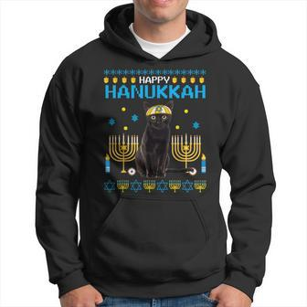 Black Cat Chanukah Jewish Ugly Hanukkah Sweater Pajama Hoodie - Thegiftio UK