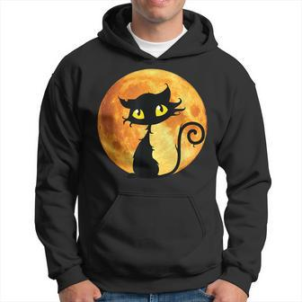 Black Cat Full Moon Halloween Cool Funny Ideas For Holidays Hoodie - Seseable