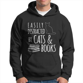 Cat And Book Lover Easily Distracted By Cats And Books Gift Graphic Design Printed Casual Daily Basic Men Hoodie - Thegiftio UK