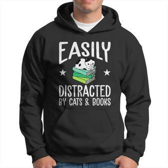 Cat And Book Reader Easily Distracted By Cats And Books Gift Graphic Design Printed Casual Daily Basic Men Hoodie - Thegiftio UK