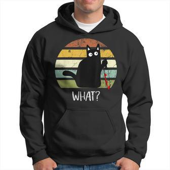 Cat What Funny Halloween Black Cat With Knife Hoodie - Seseable