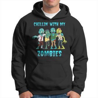Chillin With My Zombies Halloween Boys Kids Funny Hoodie - Thegiftio UK