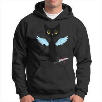 Cool Murderous Black Cat What With Knife Funny Halloween Hoodie - Seseable