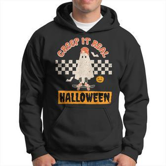 Creep It Real Retro Halloween Funny Ghost Skateboarding Hoodie - Seseable