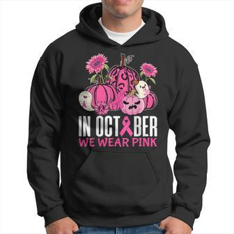 Cute In October We Wear Pink Pumpkin Breast Cancer Halloween Men Hoodie Graphic Print Hooded Sweatshirt - Thegiftio UK