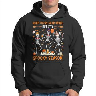 Dead In Side But Its Spooky Season Dancing Skeleton Halloween Hoodie - Seseable