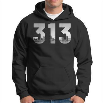 Detroit 313 Area Code Skyline Michigan Vintage V2 Men Hoodie Graphic Print Hooded Sweatshirt - Thegiftio UK