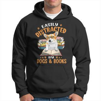 Easily Distracted By Dogs & Books Corgi Dog Mom Dog Dad Hoodie - Thegiftio UK