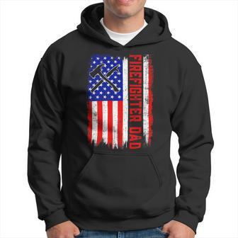 Firefighter Retro American Flag Firefighter Dad Jobs Fathers Day Hoodie - Seseable