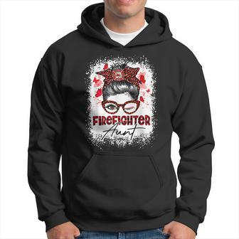 Firefighter The Red Proud Firefighter Fireman Aunt Messy Bun Hair Hoodie - Seseable