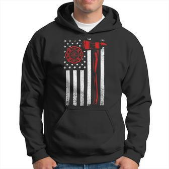 Firefighter Thin Red Line T Firefighter American Flag Axe Hoodie - Seseable