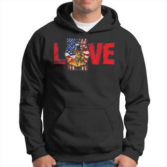 Firefighter Vintage Love Proud American Flag Firefighter 4Th Of July Hoodie - Seseable