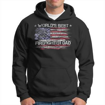 Firefighter Vintage Usa American Flag Worlds Best Firefighter Dad Funny Hoodie - Seseable