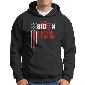 Funny Anti Biden Blood On His Hands Anti Joe Biden Bloody Handprint Usa Flag Hoodie - Monsterry CA