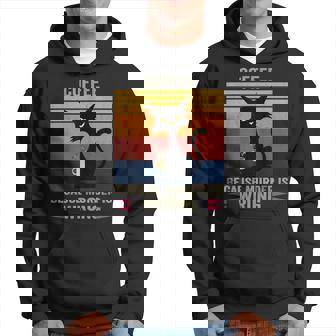 Funny Coffee Because Murder Is Wrong Black Cat Drinks Coffee Hoodie - Thegiftio