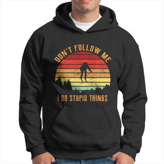 Funny Retro Skiing Dont Follow Me I Do Stupid Things Graphic Design Printed Casual Daily Basic Hoodie - Thegiftio UK
