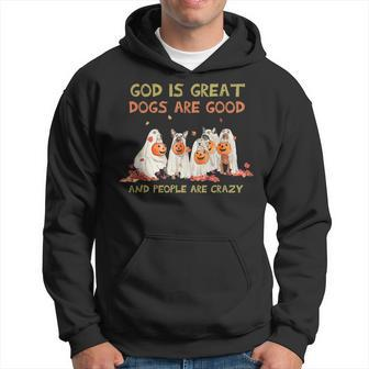 God Is Great Dogs Are Good And People Are Crazy Halloween Men Hoodie - Thegiftio UK