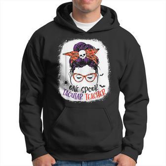Groovy One Spooky Teacher Messy Bun Witch Mom Halloween 2022 Men Hoodie Graphic Print Hooded Sweatshirt - Thegiftio