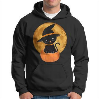 Halloween Black Cat Scary Pumpkin On The Moon Men Women Kids Hoodie - Seseable