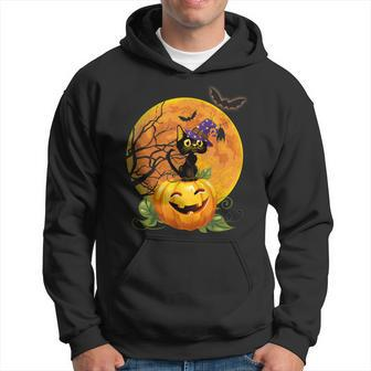 Halloween Cute Witch Cat Mom Pumpkin Moon Spooky Cat Hoodie - Seseable