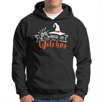Halloween Drink Up Witches Orange And White Men Hoodie Graphic Print Hooded Sweatshirt - Seseable