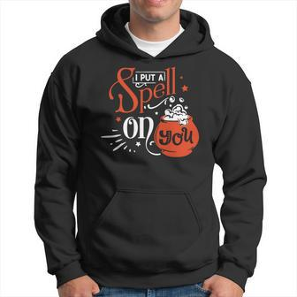 Halloween I Put A Spell On You Orange And White Design Men Hoodie Graphic Print Hooded Sweatshirt - Seseable